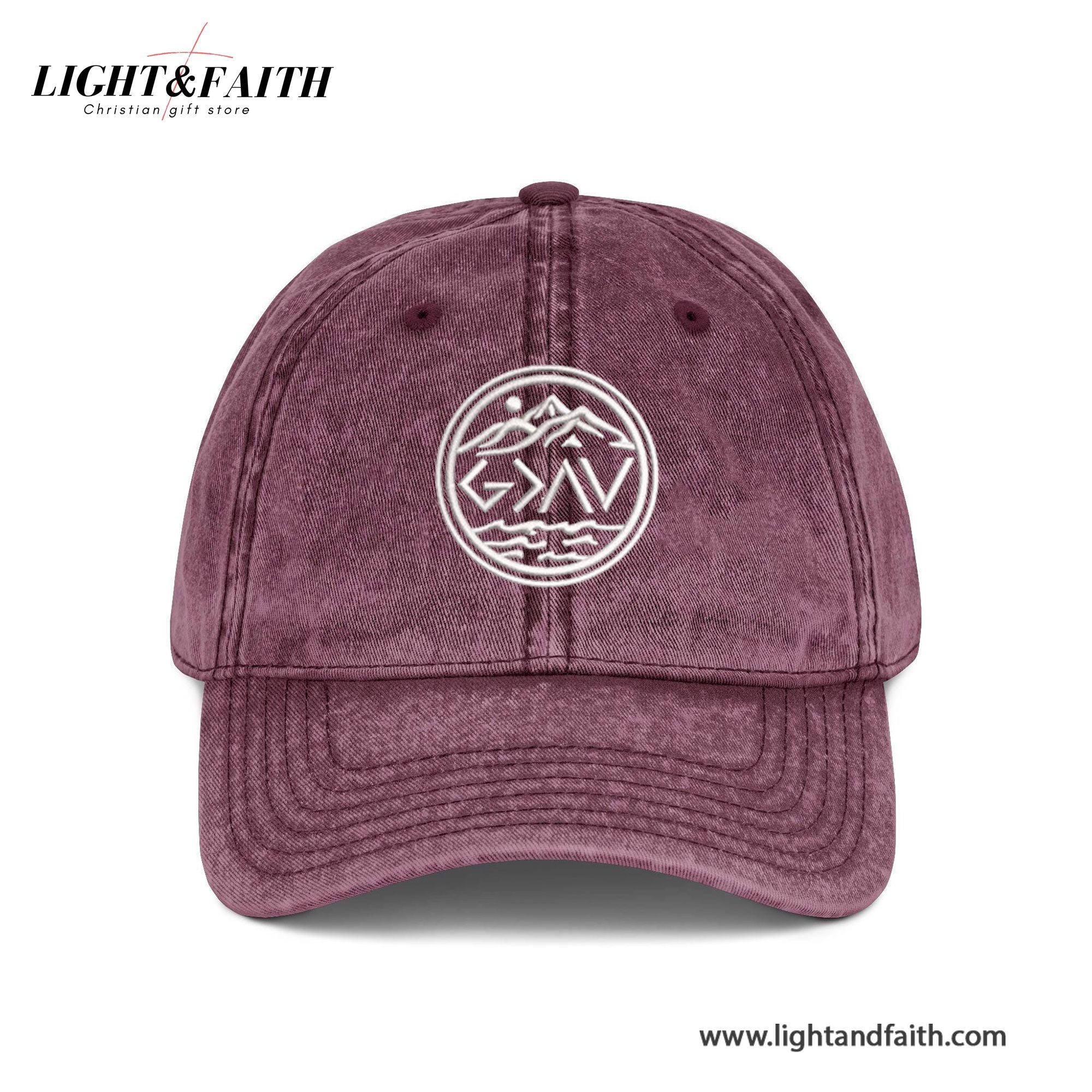 God Is Greater Symbol Embroidered Hat, Washed Black Faith Cap With Mountains And Waves, Christian Adventure Gift For Men, Christian Jesus Gifts LAFH12